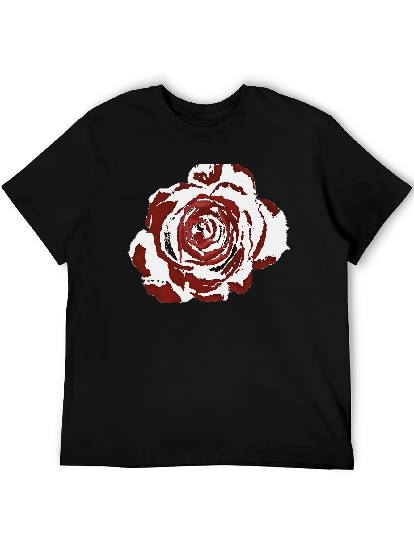 Burgundy Rose Graphic Print Black T-Shirt
