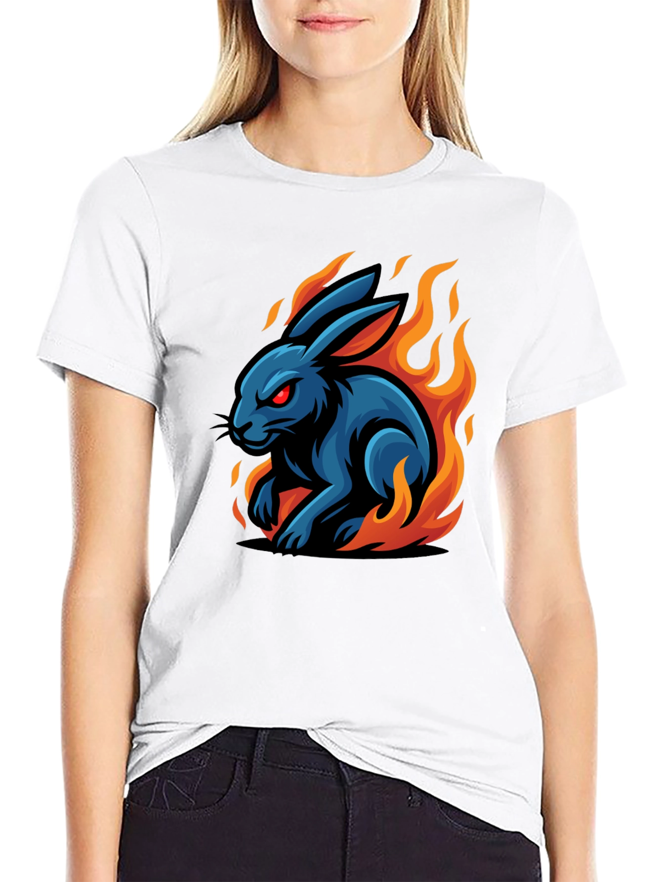 Fiery Rabbit Graphic Tee - Black Cotton