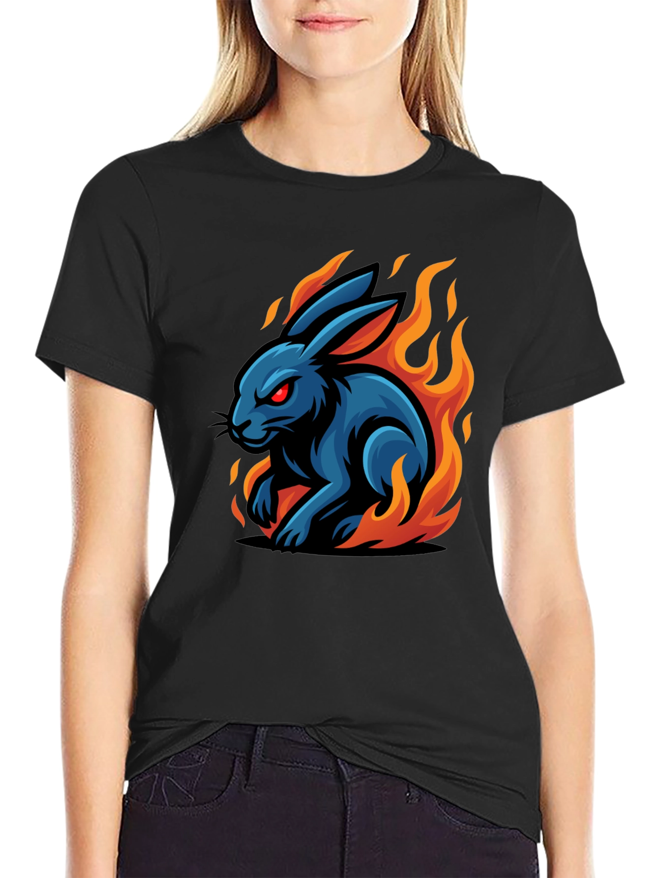 Fiery Rabbit Graphic Tee - Black Cotton