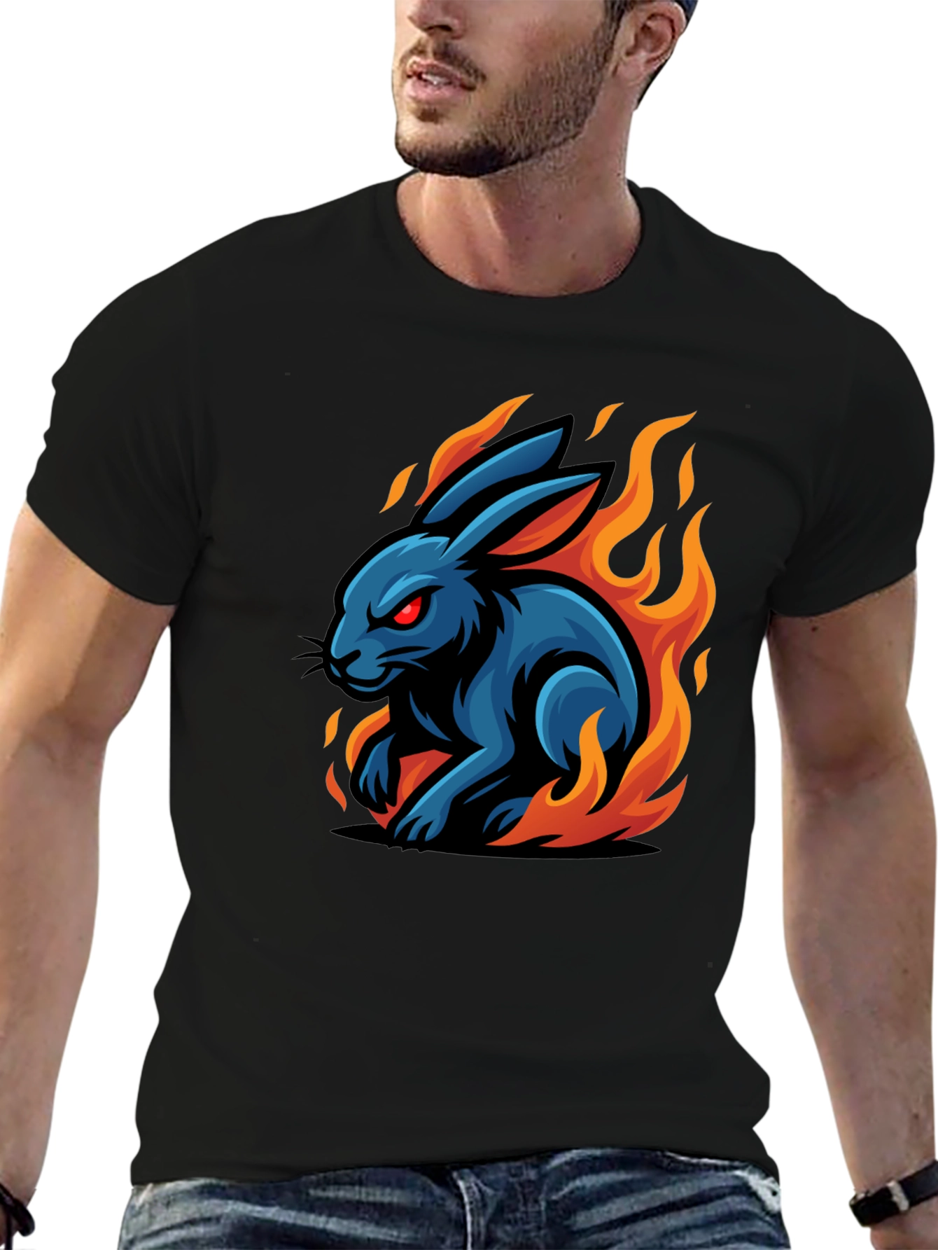 Fiery Rabbit Graphic Tee - Black Cotton