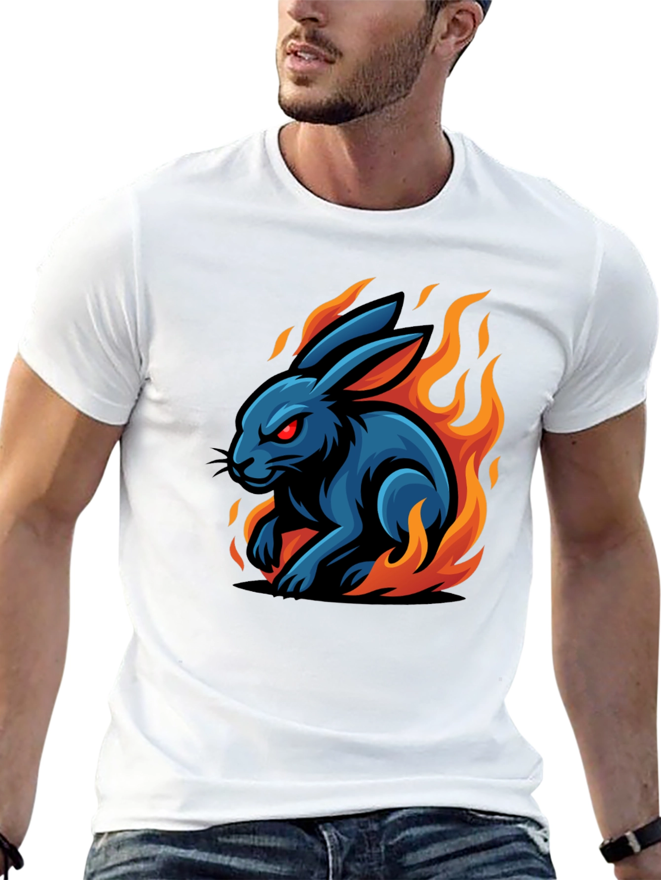Fiery Rabbit Graphic Tee - Black Cotton