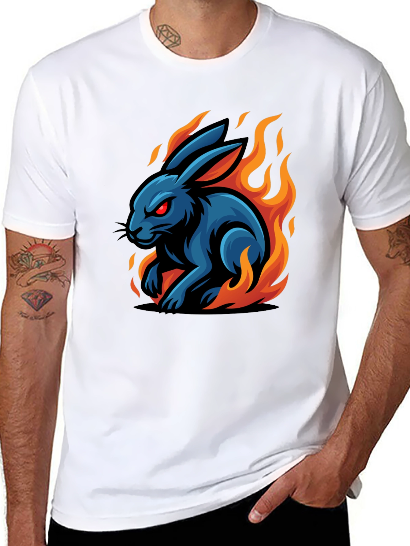 Fiery Rabbit Graphic Tee - Black Cotton
