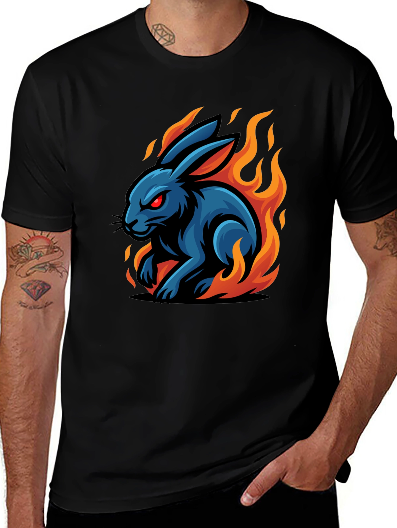 Fiery Rabbit Graphic Tee - Black Cotton