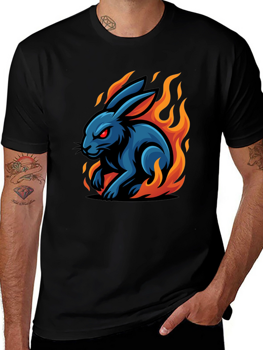 Fiery Rabbit Graphic Tee - Black Cotton
