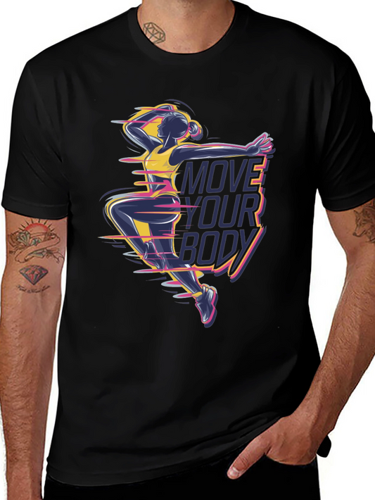 Move Your Body Graphic Print Tee - Black Cotton Blend