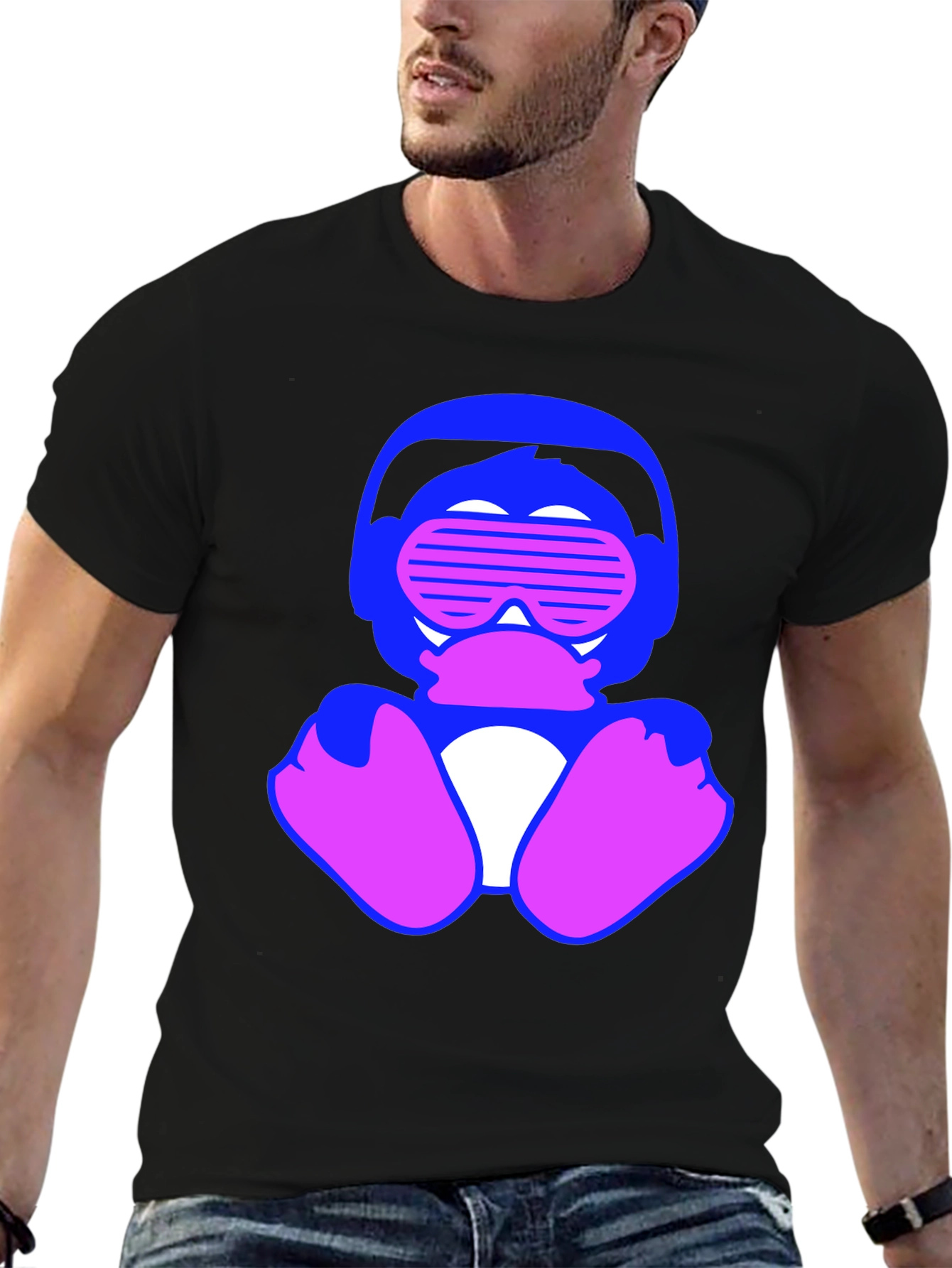 Retro Duck T-Shirt: Blue & Pink Graphic Tee