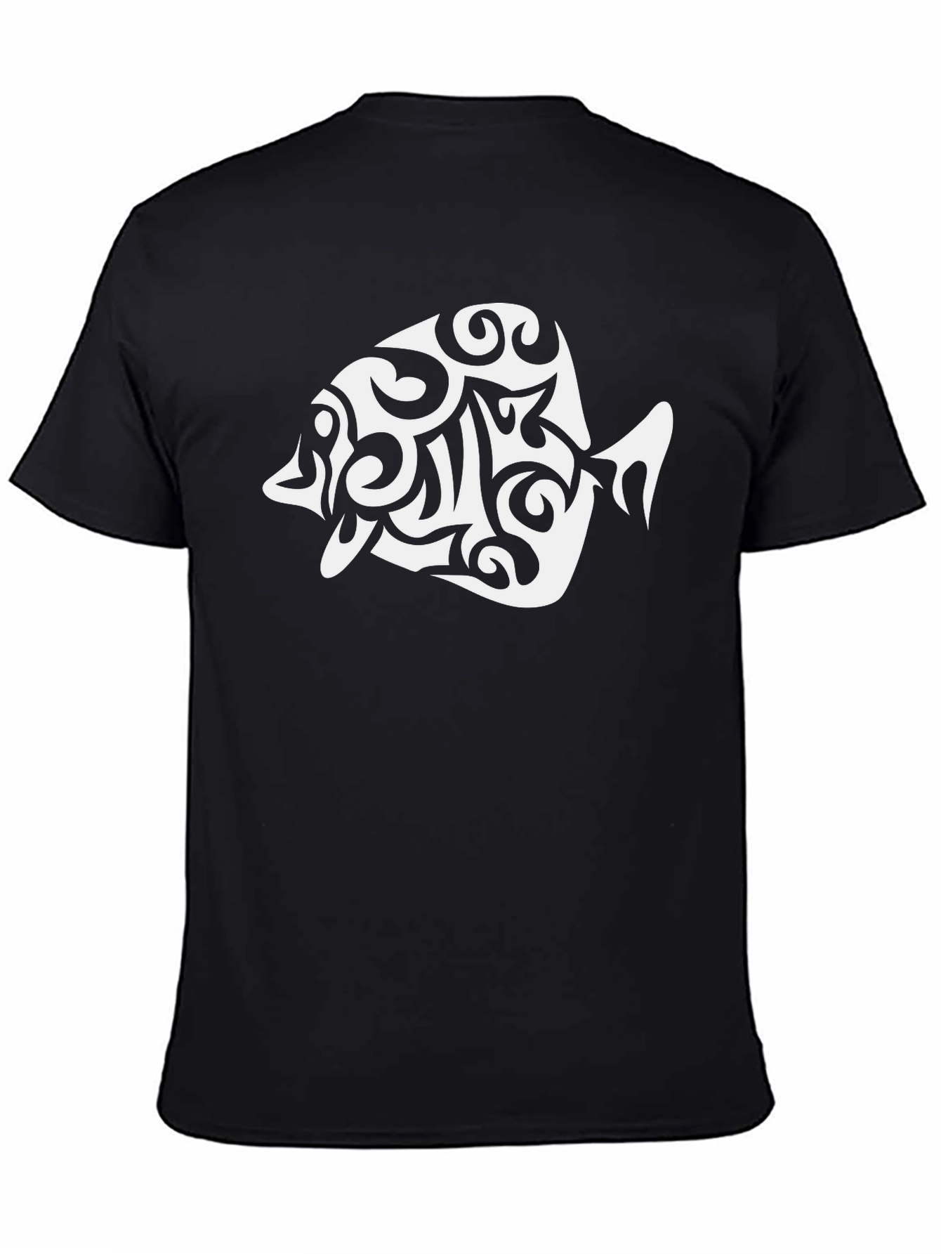 Black T-Shirt with White Fish Graphic