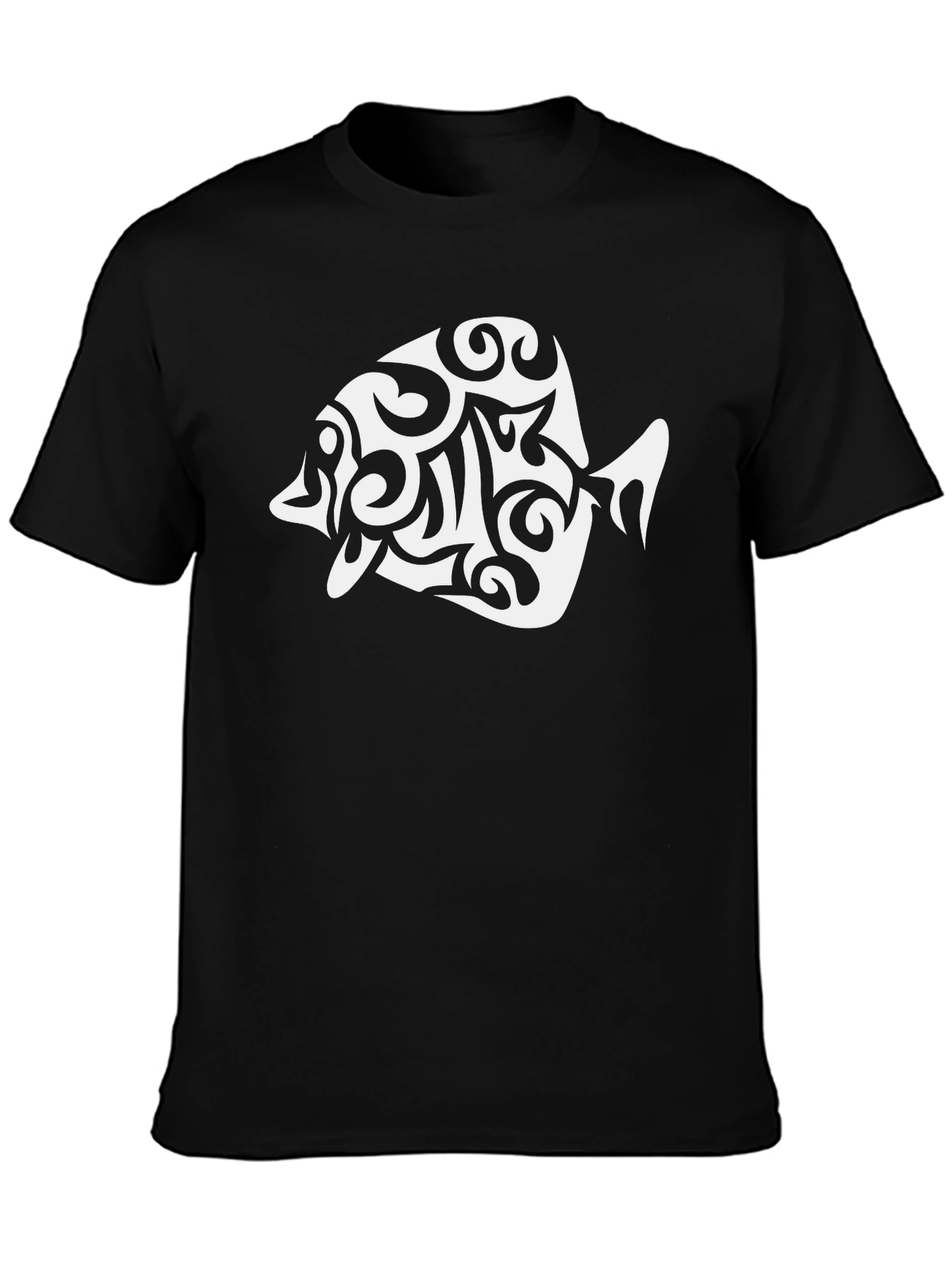 Black T-Shirt with White Fish Graphic