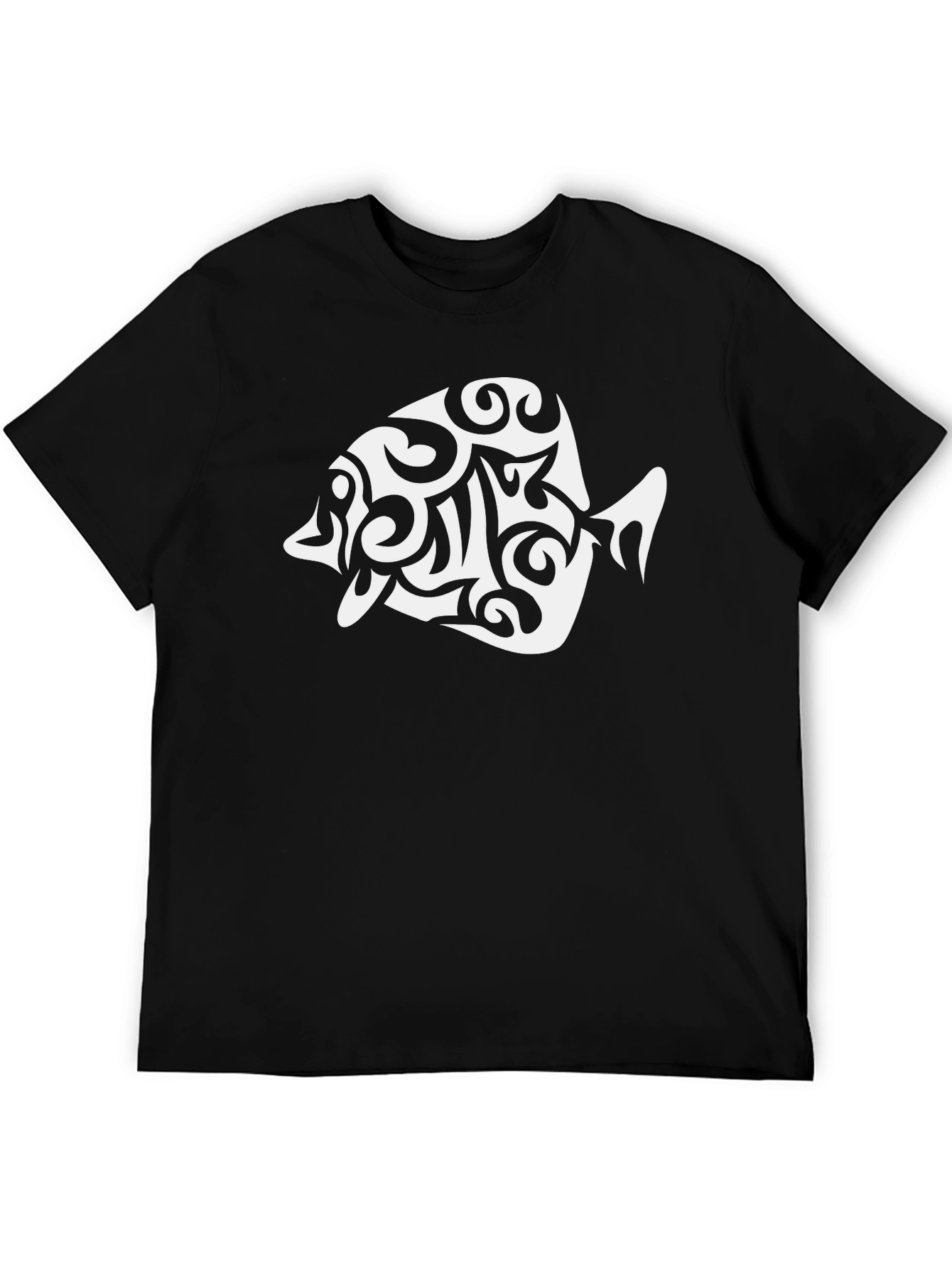 Black T-Shirt with White Fish Graphic