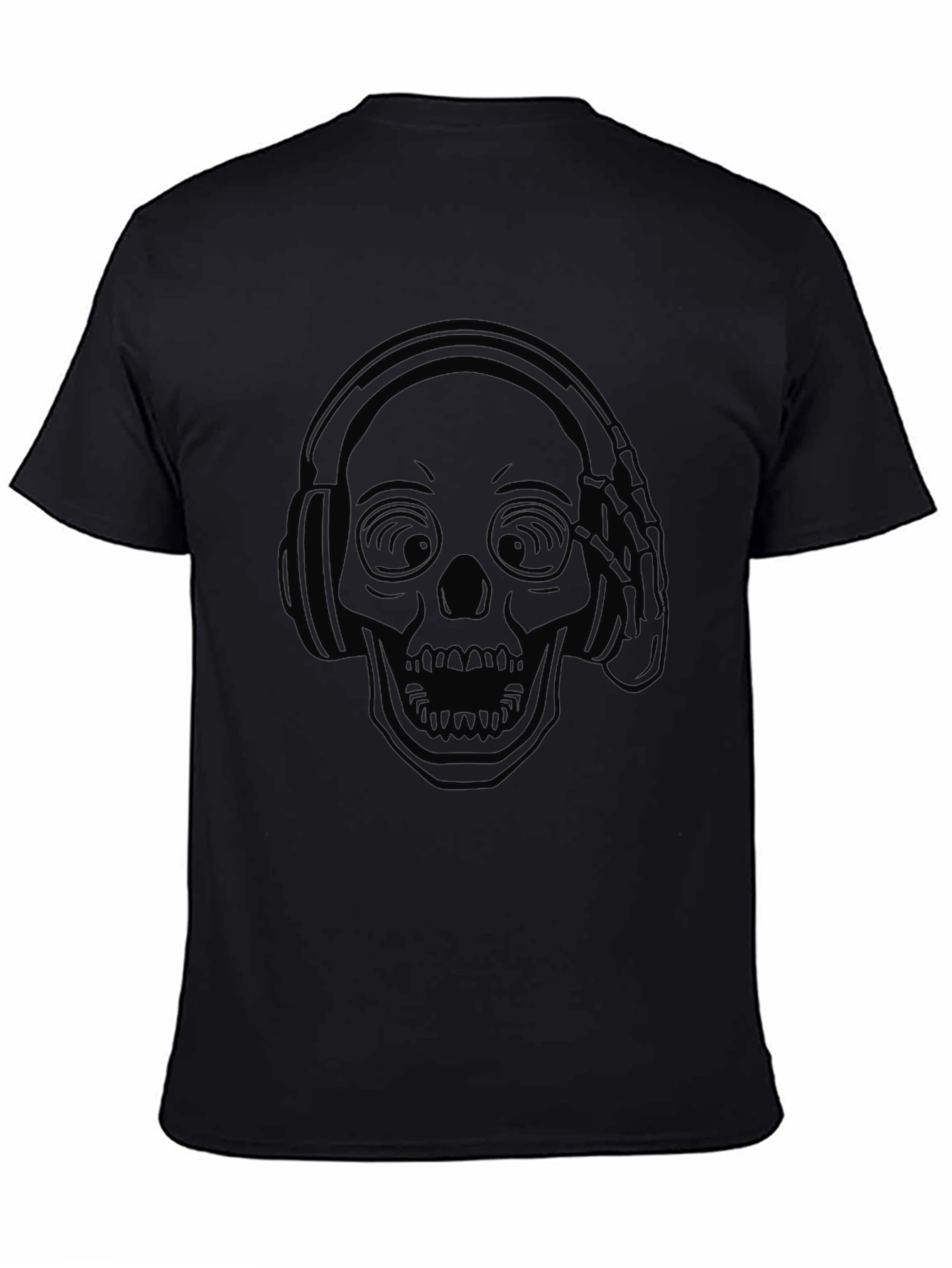 Skull Headphones Graphic Tee - Black Cotton Comfort