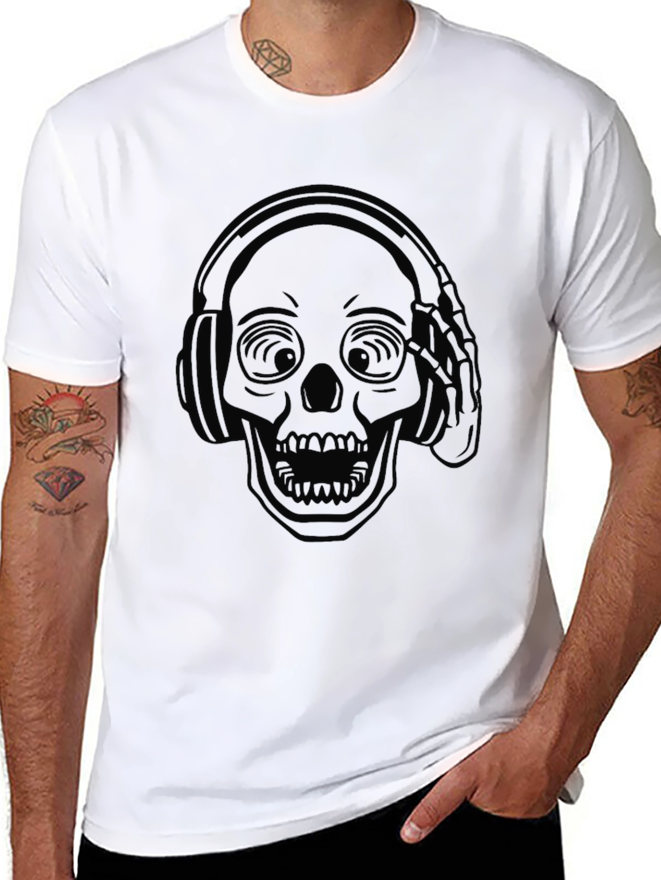 Skull Headphones Graphic Tee - Black Cotton Comfort
