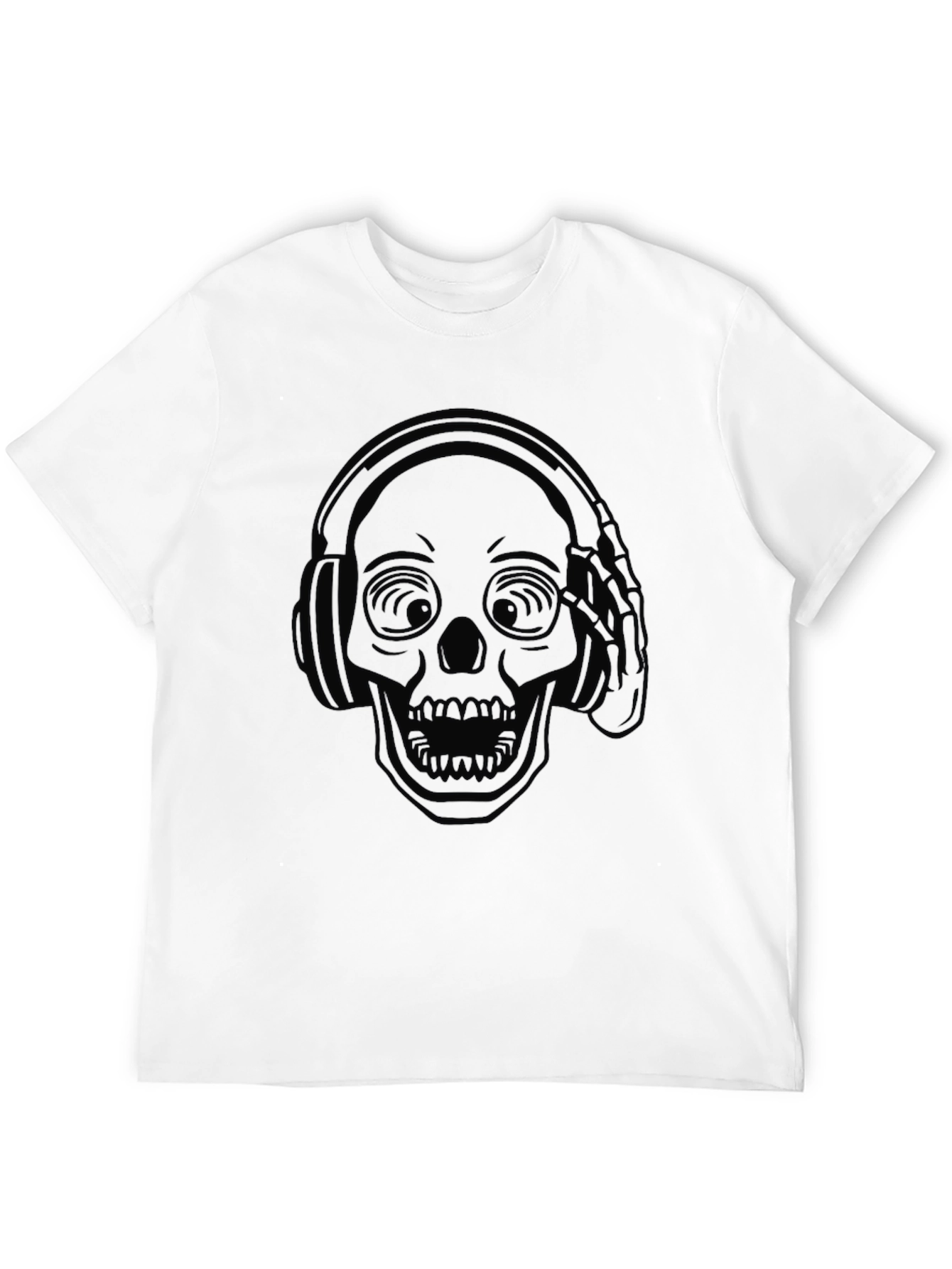 Skull Headphones Graphic Tee - Black Cotton Comfort