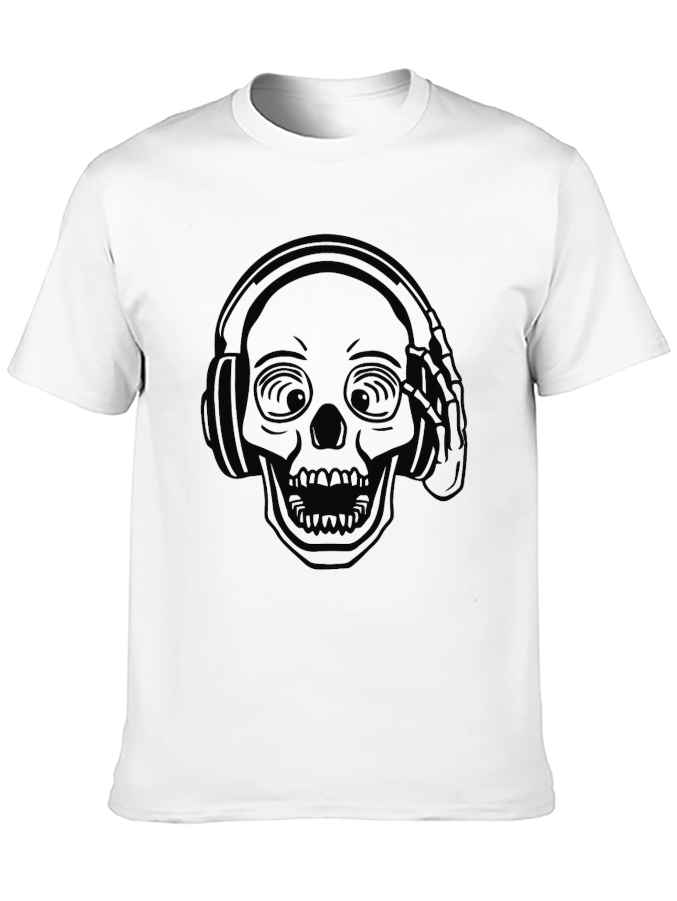 Skull Headphones Graphic Tee - Black Cotton Comfort