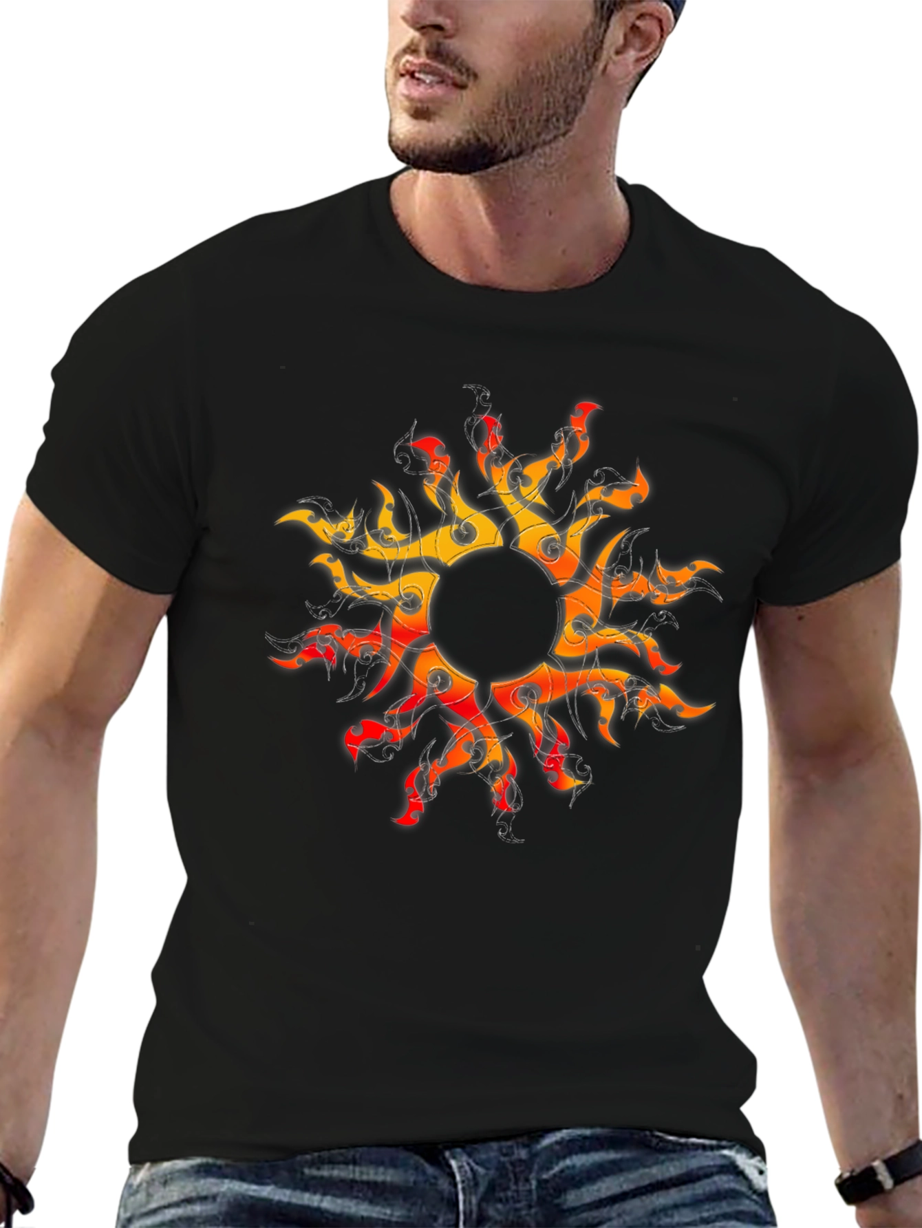 Fiery Sun Graphic Black T-Shirt