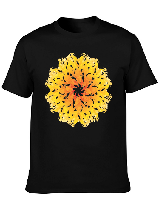Abstract Mandala Graphic Tee - Black Cotton