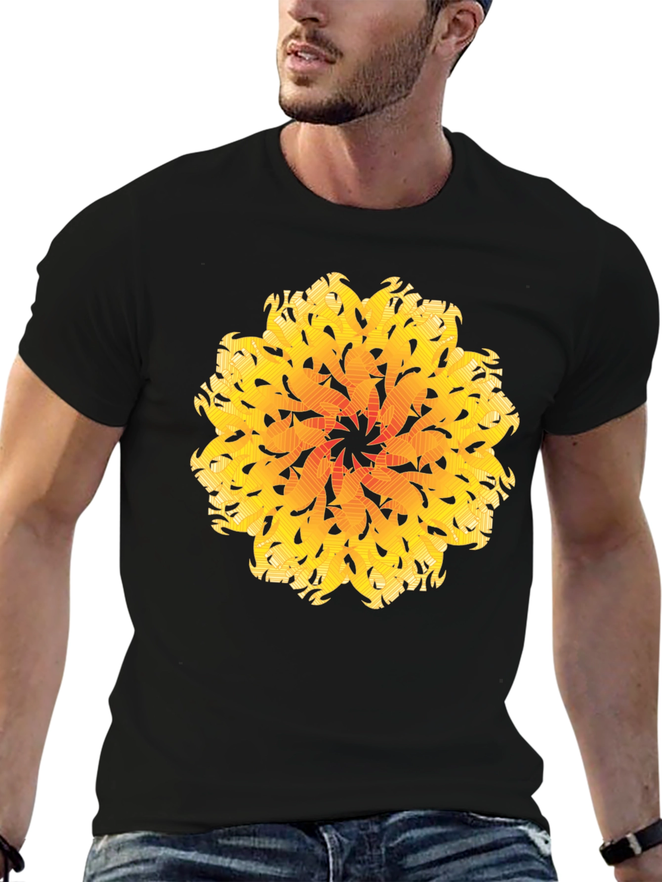 Abstract Mandala Graphic Tee - Black Cotton
