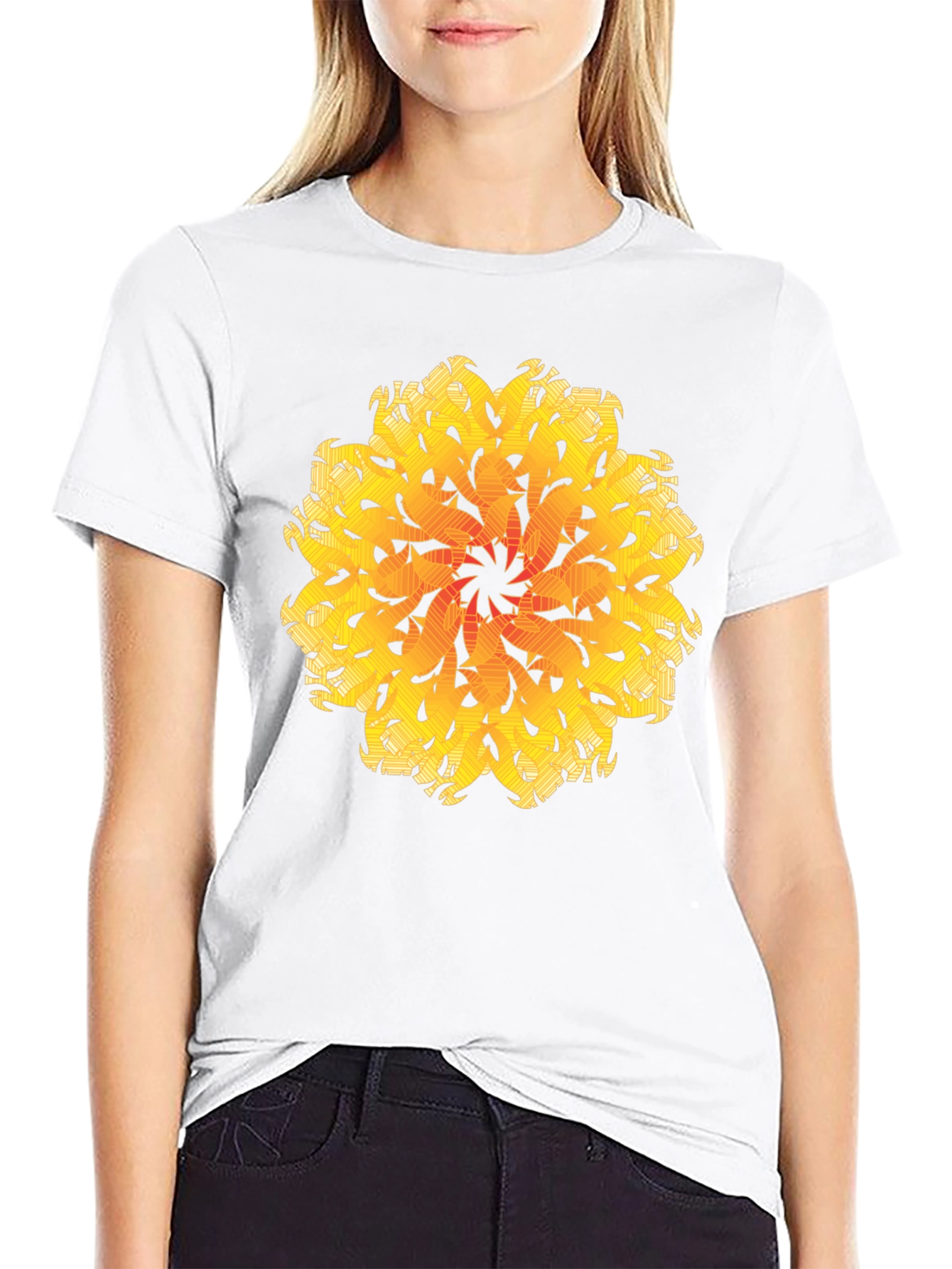 Abstract Mandala Graphic Tee - Black Cotton
