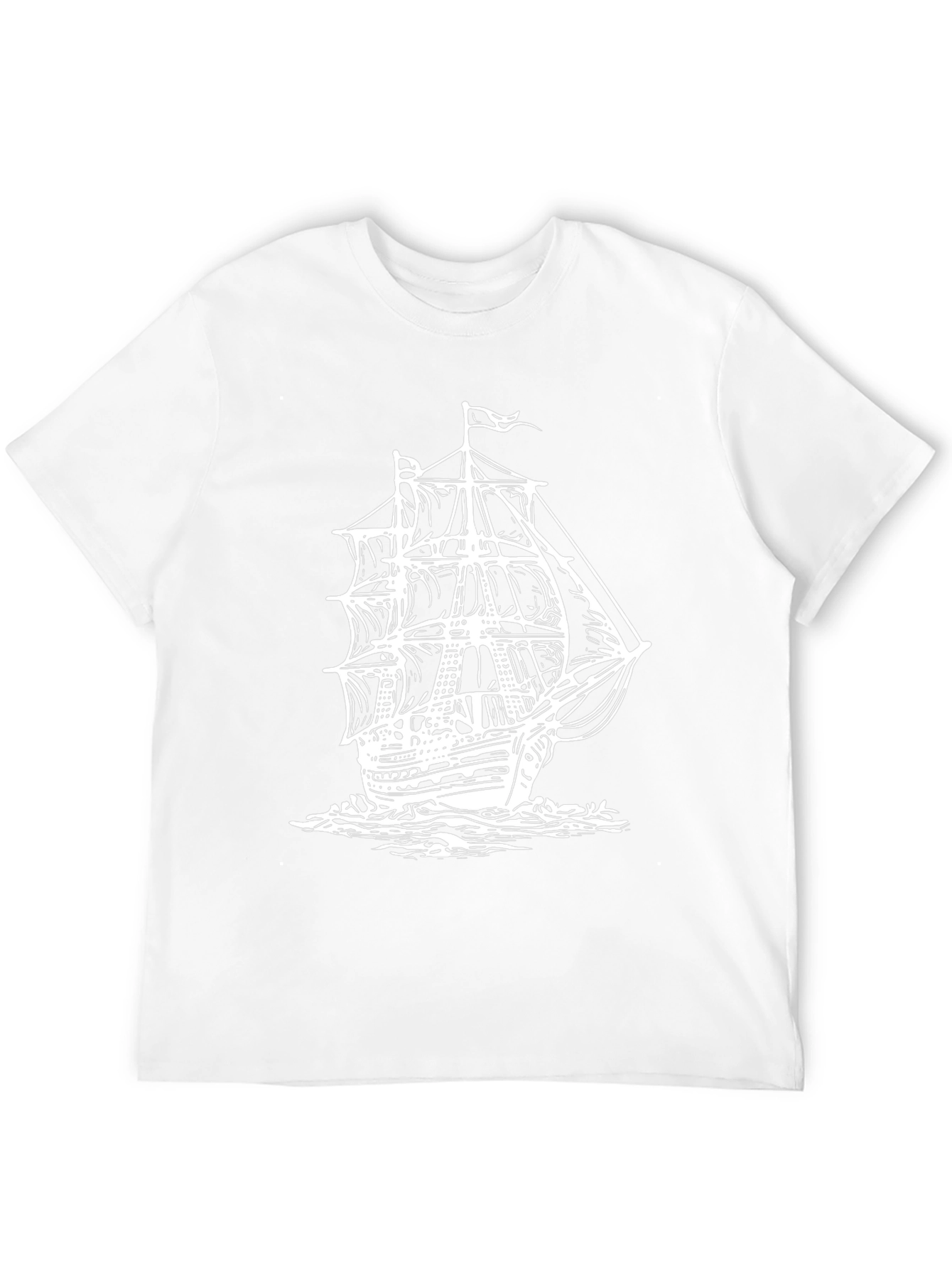 Nautical Ship Graphic Tee - Black Cotton T-Shirt