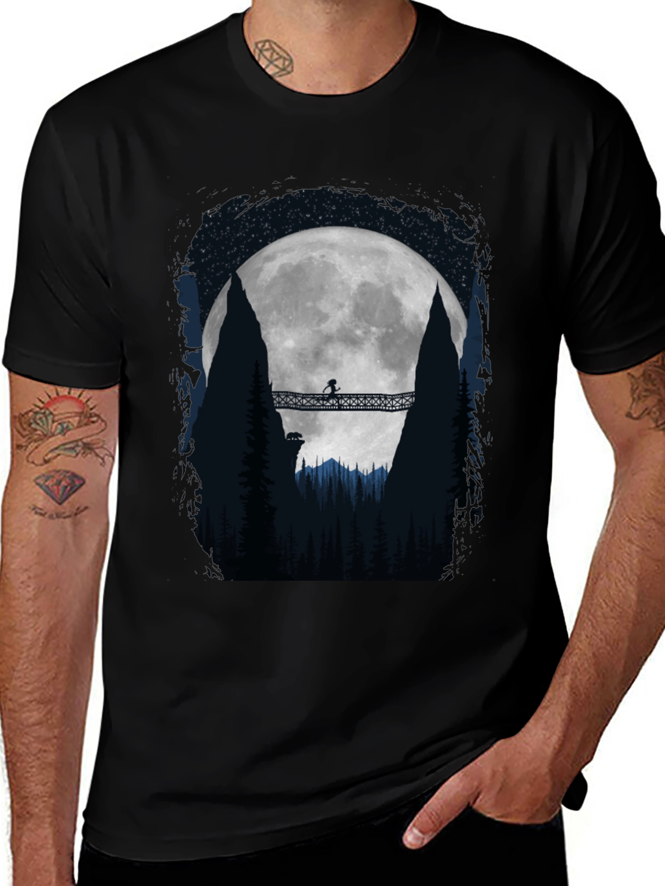 Moonlit Bridge Graphic Tee - Adventure Awaits!