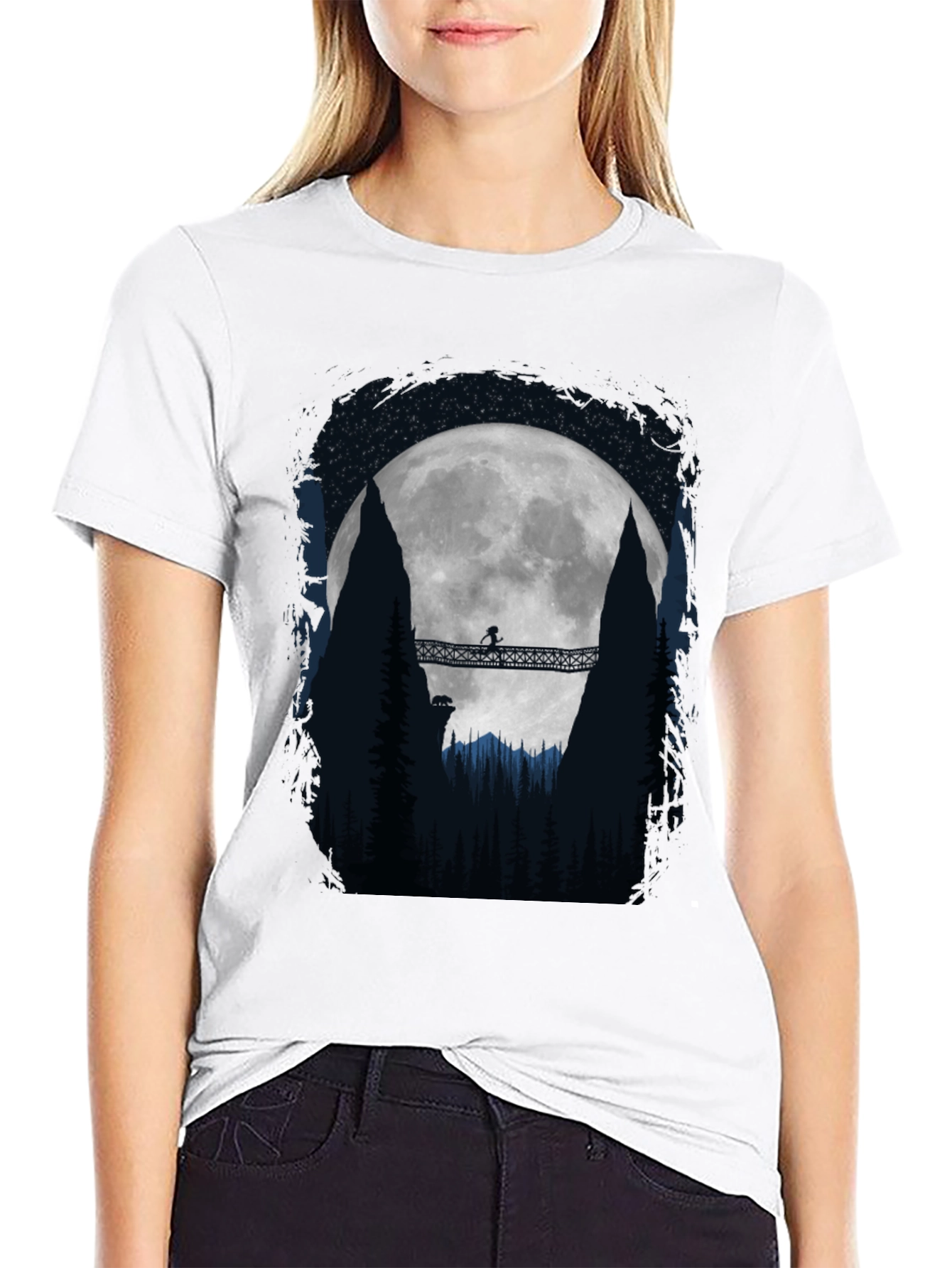 Moonlit Bridge Graphic Tee - Adventure Awaits!