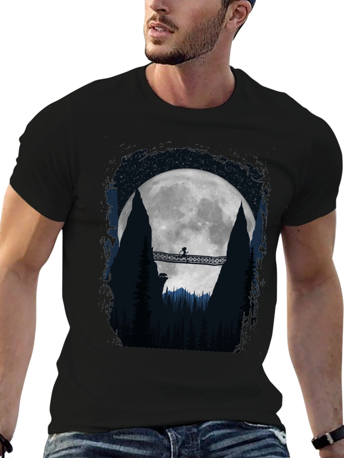 Moonlit Bridge Graphic Tee - Adventure Awaits!