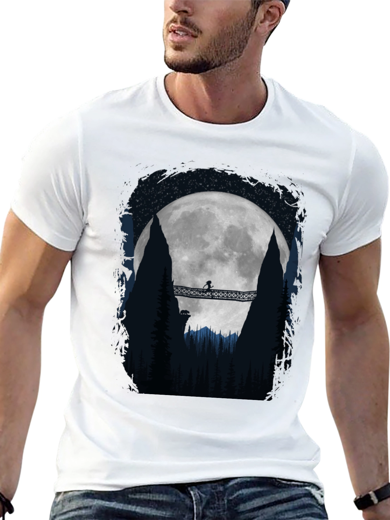 Moonlit Bridge Graphic Tee - Adventure Awaits!
