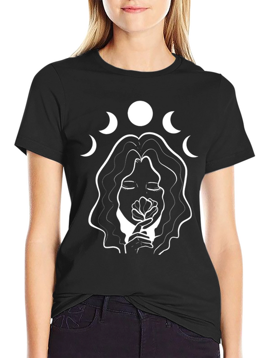 Moon Phase Woman Graphic Tee - Stylish Black T-Shirt