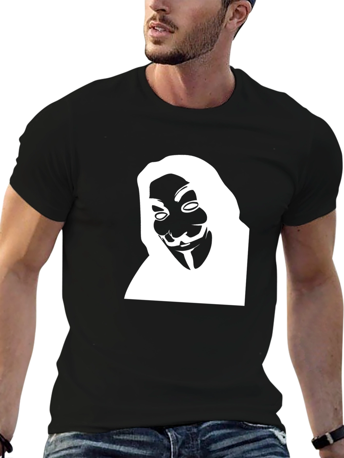 Anonymous Mask Graphic Tee - Black Cotton T-Shirt