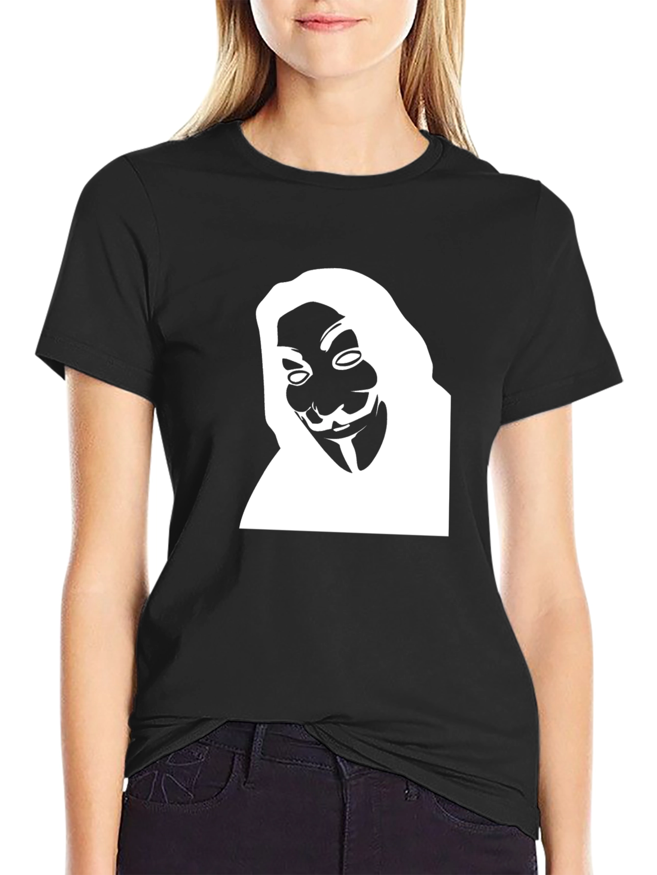 Anonymous Mask Graphic Tee - Black Cotton T-Shirt