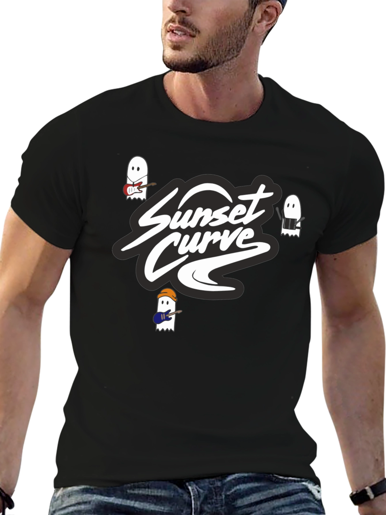 Sunset Curve Band Ghost T-Shirt - Black