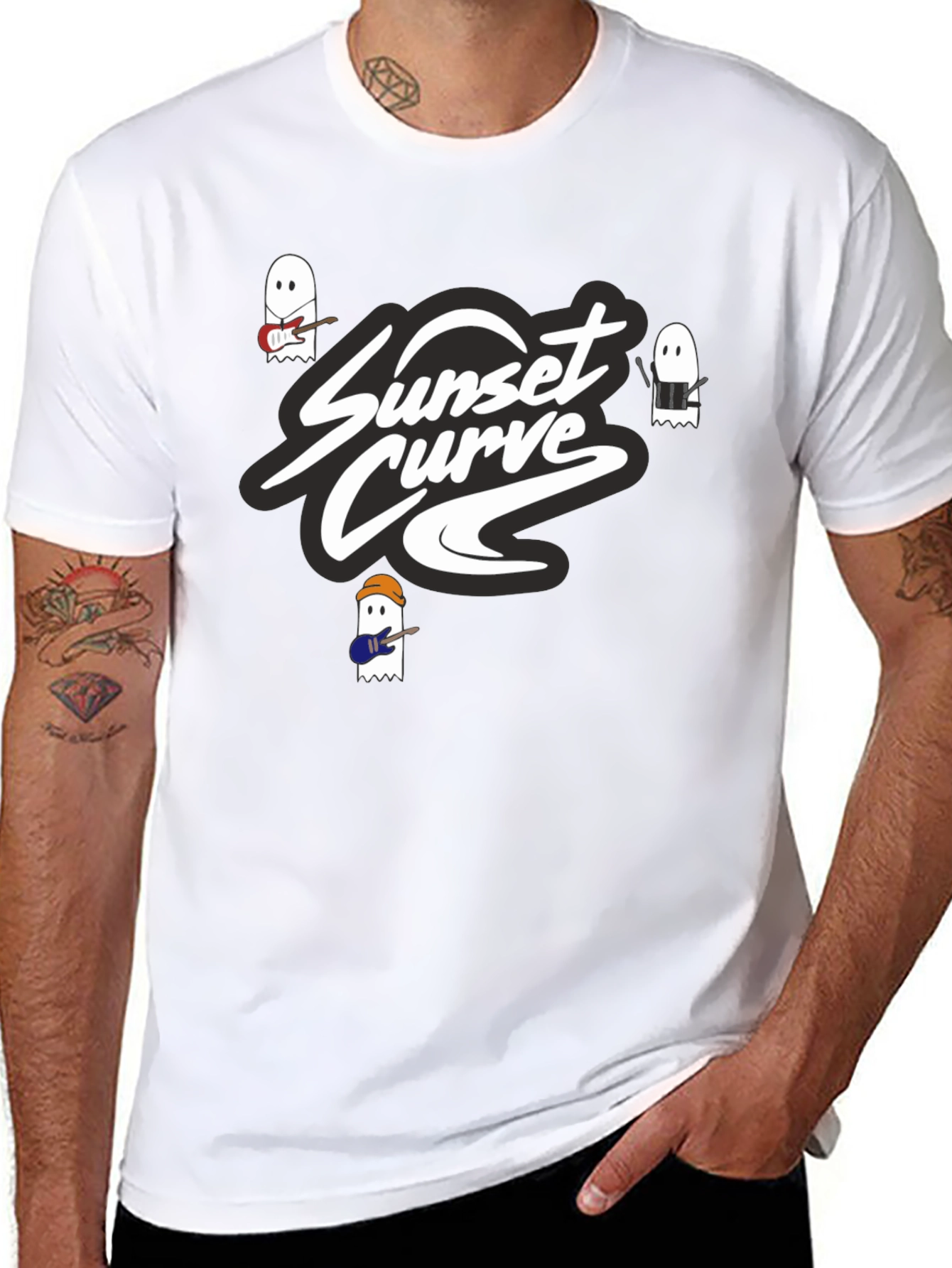 Sunset Curve Band Ghost T-Shirt - Black