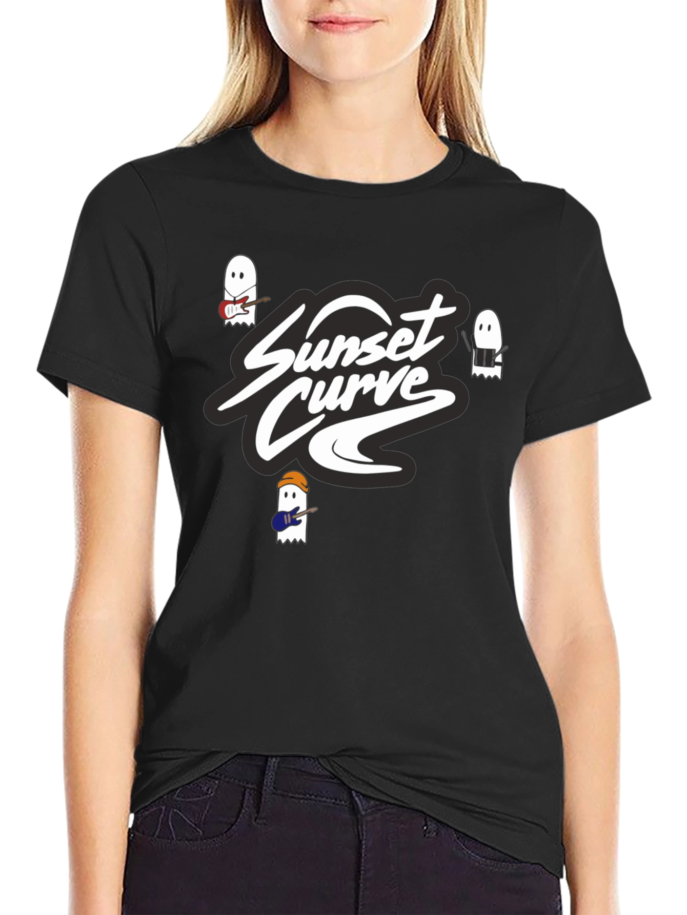 Sunset Curve Band Ghost T-Shirt - Black