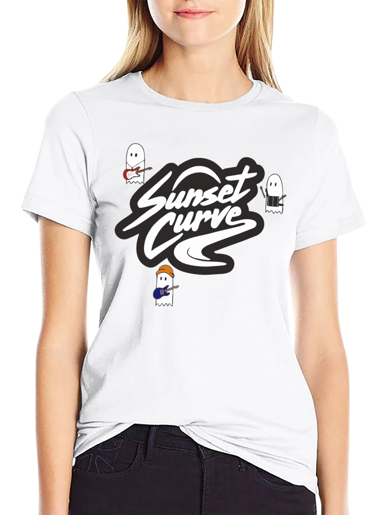 Sunset Curve Band Ghost T-Shirt - Black