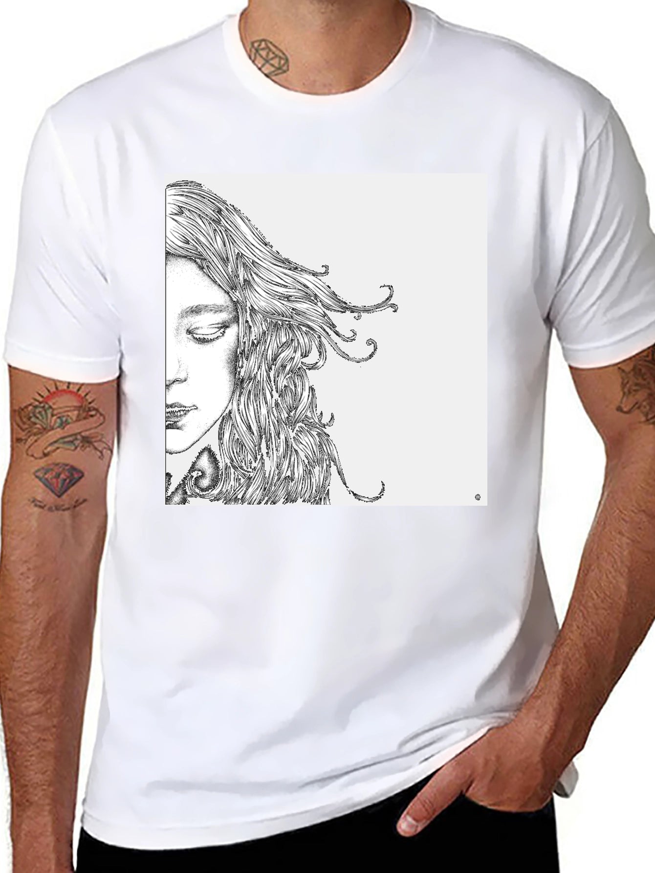 Artistic Woman Face Graphic Black Tee