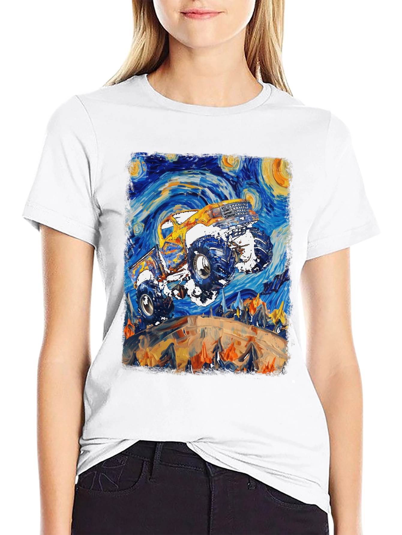 Monster Truck Starry Night Art Graphic T-Shirt