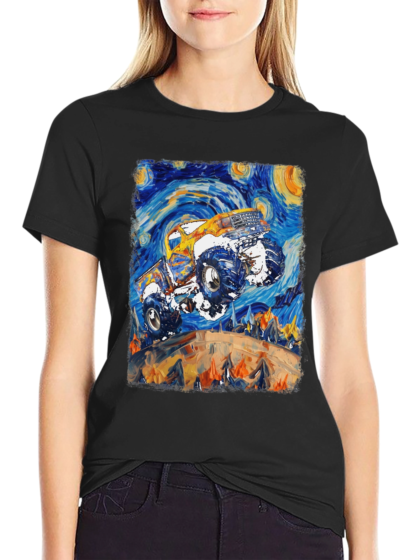 Monster Truck Starry Night Art Graphic T-Shirt