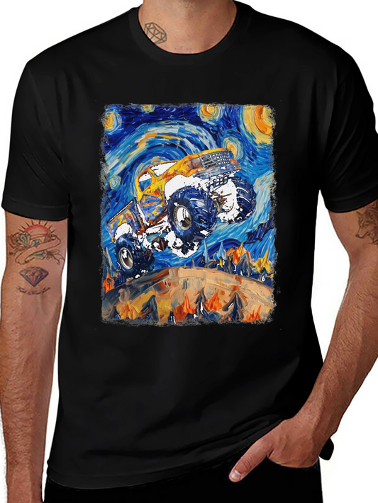 Monster Truck Starry Night Art Graphic T-Shirt