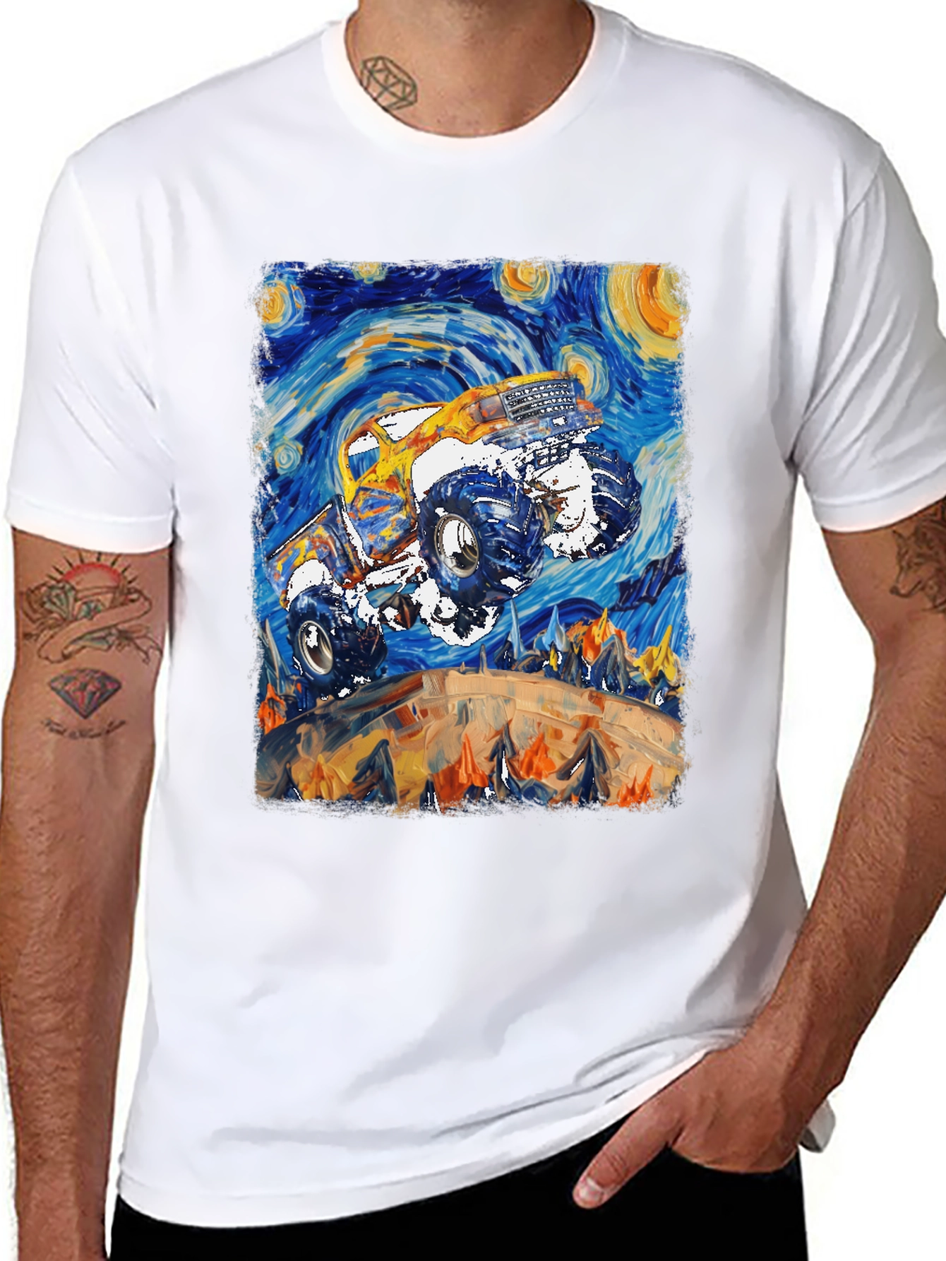 Monster Truck Starry Night Art Graphic T-Shirt