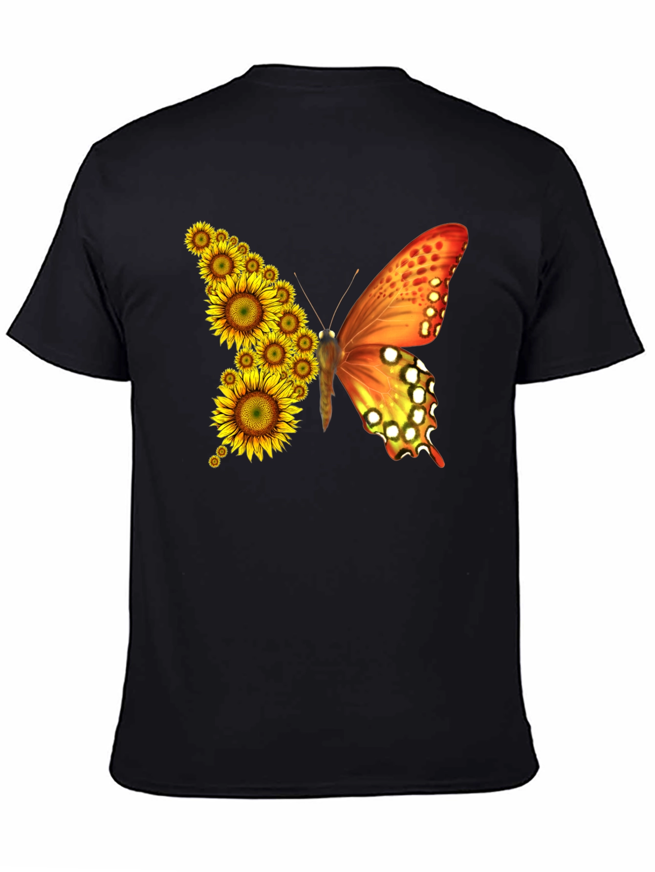 Sunflower Butterfly Graphic Tee - Black Cotton Blend Shirt