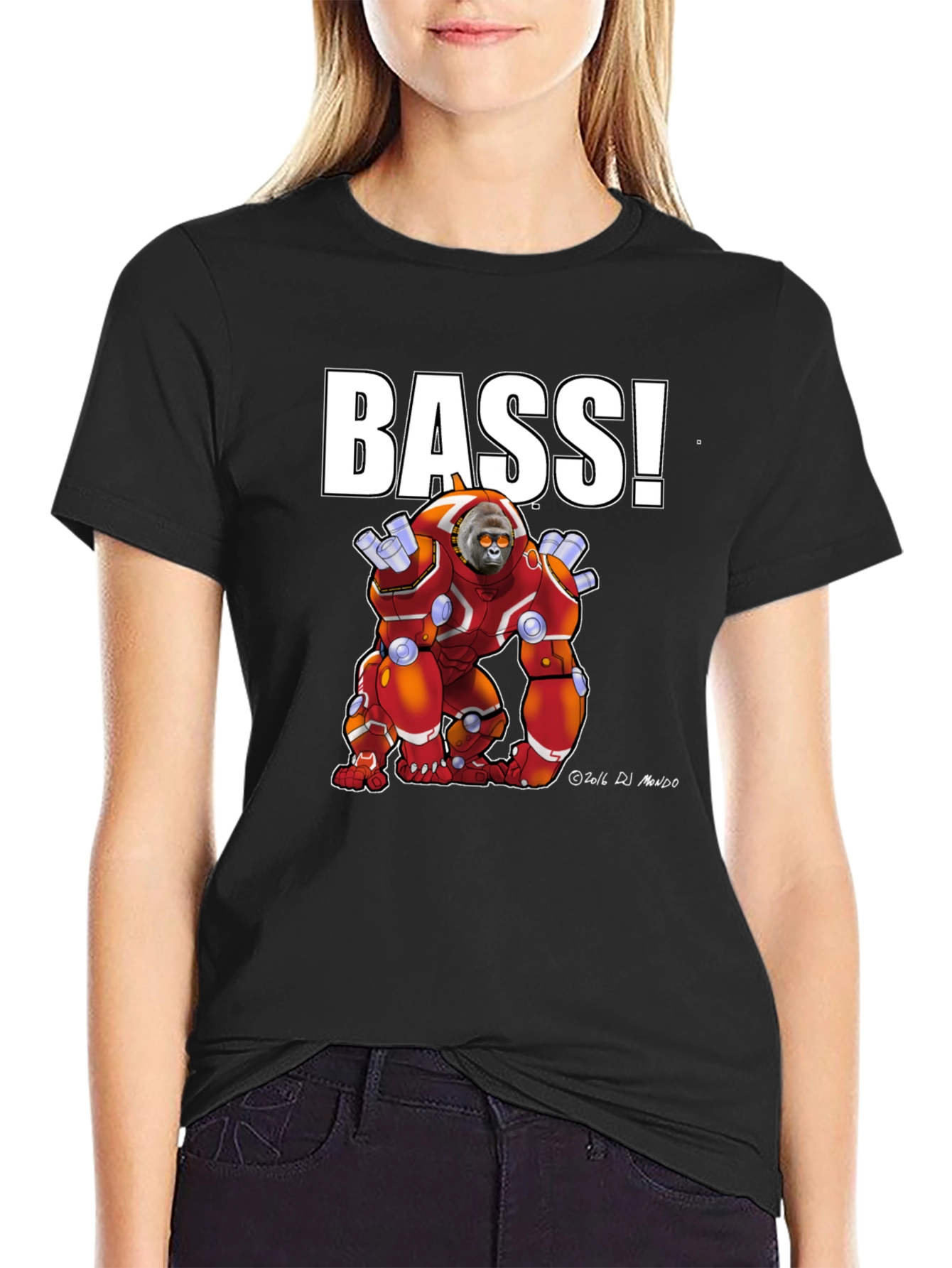 BASS! Graphic T-Shirt - Cyborg Ape Design