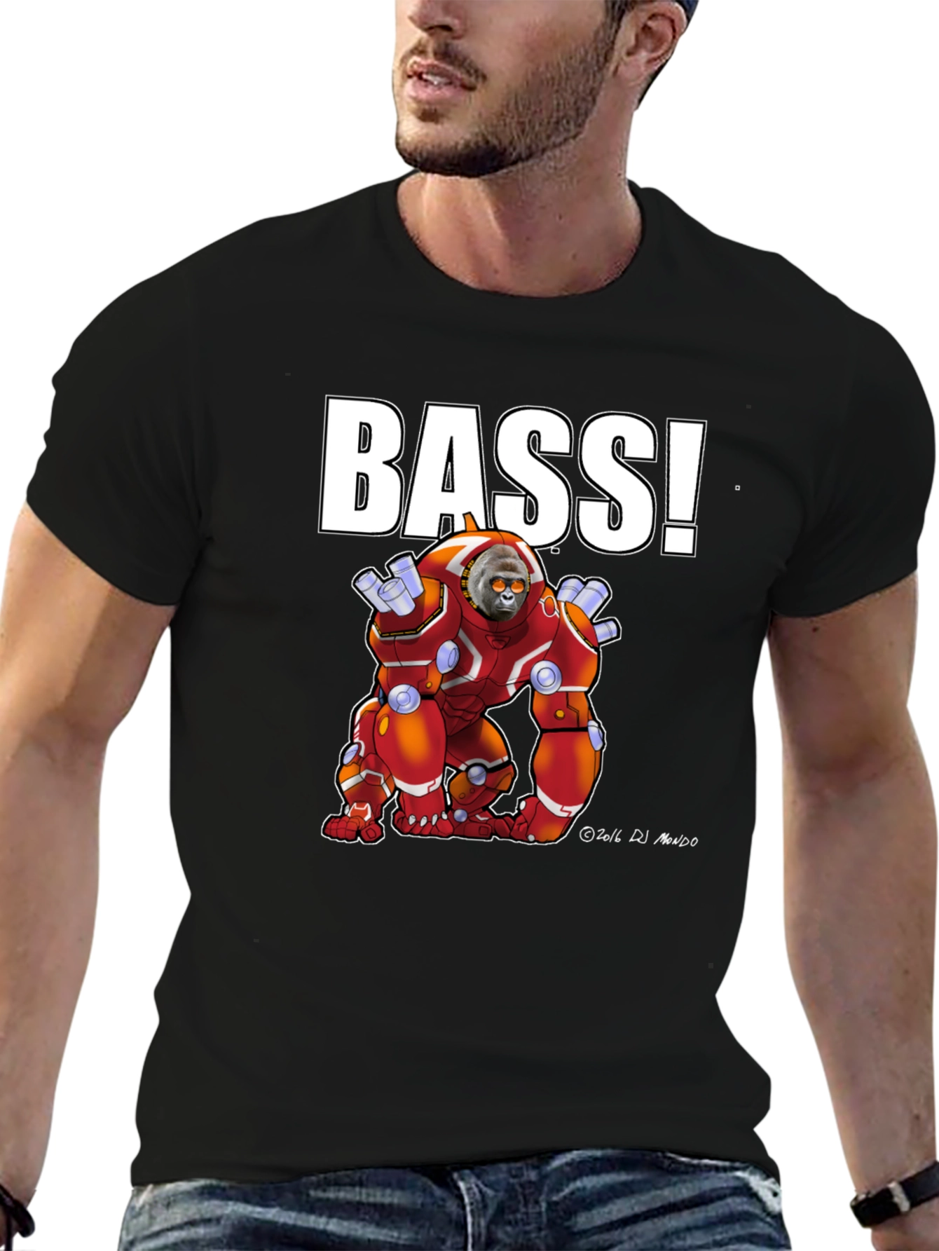 BASS! Graphic T-Shirt - Cyborg Ape Design
