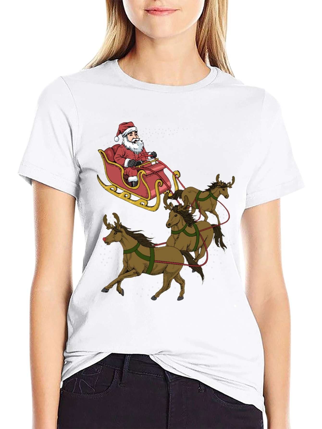 Santas Reindeer Sleigh Ride Graphic Tee