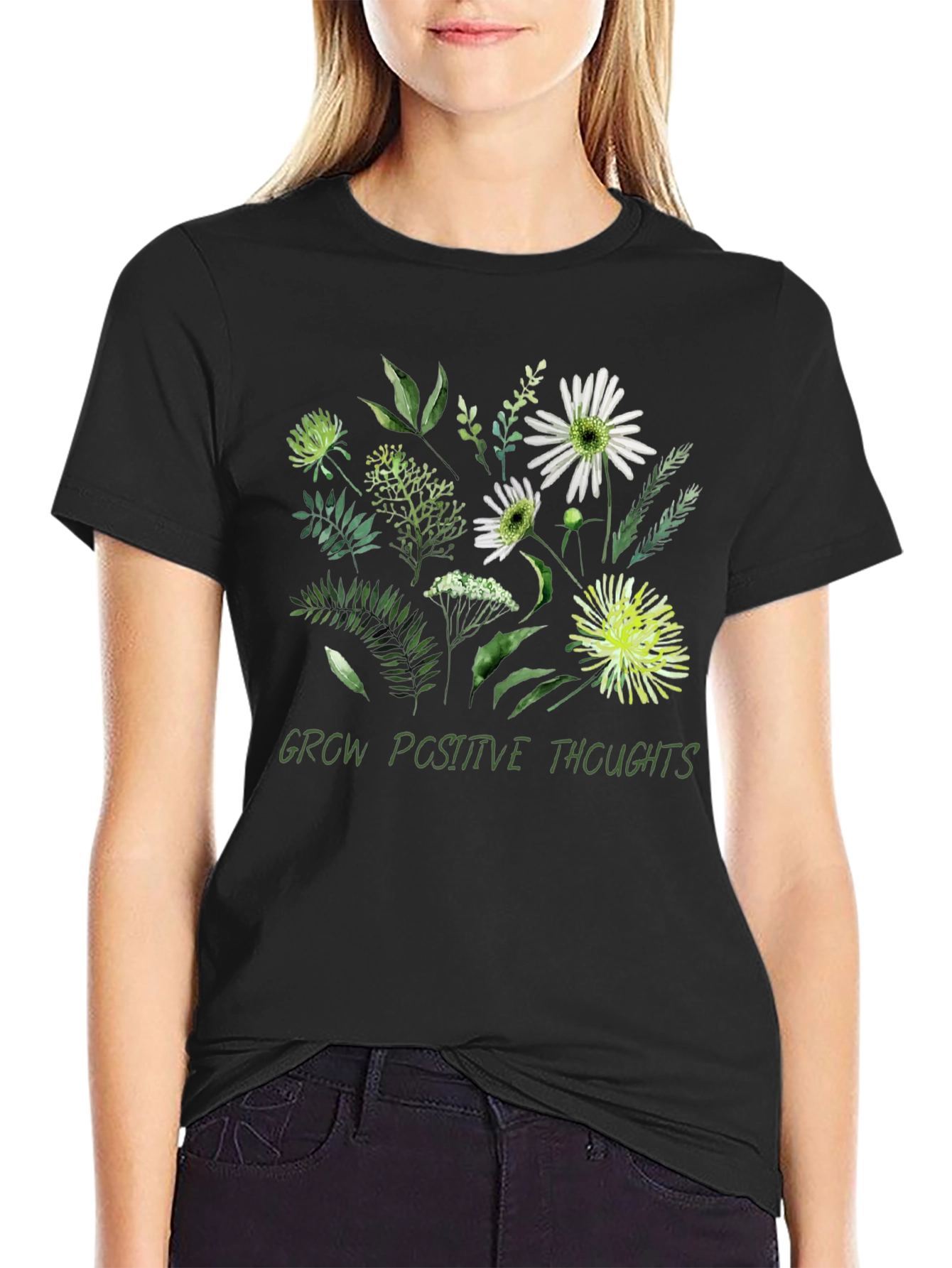 Floral Grow Positive Thoughts Graphic T-Shirt