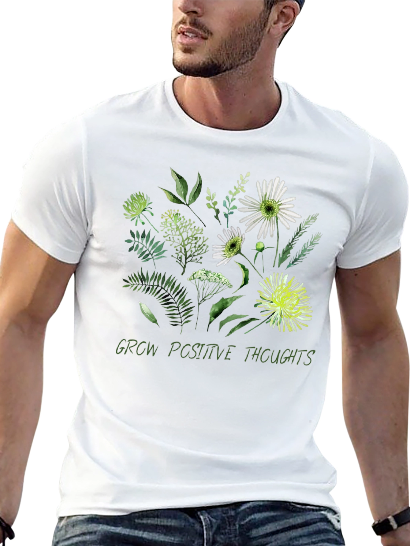 Floral Grow Positive Thoughts Graphic T-Shirt