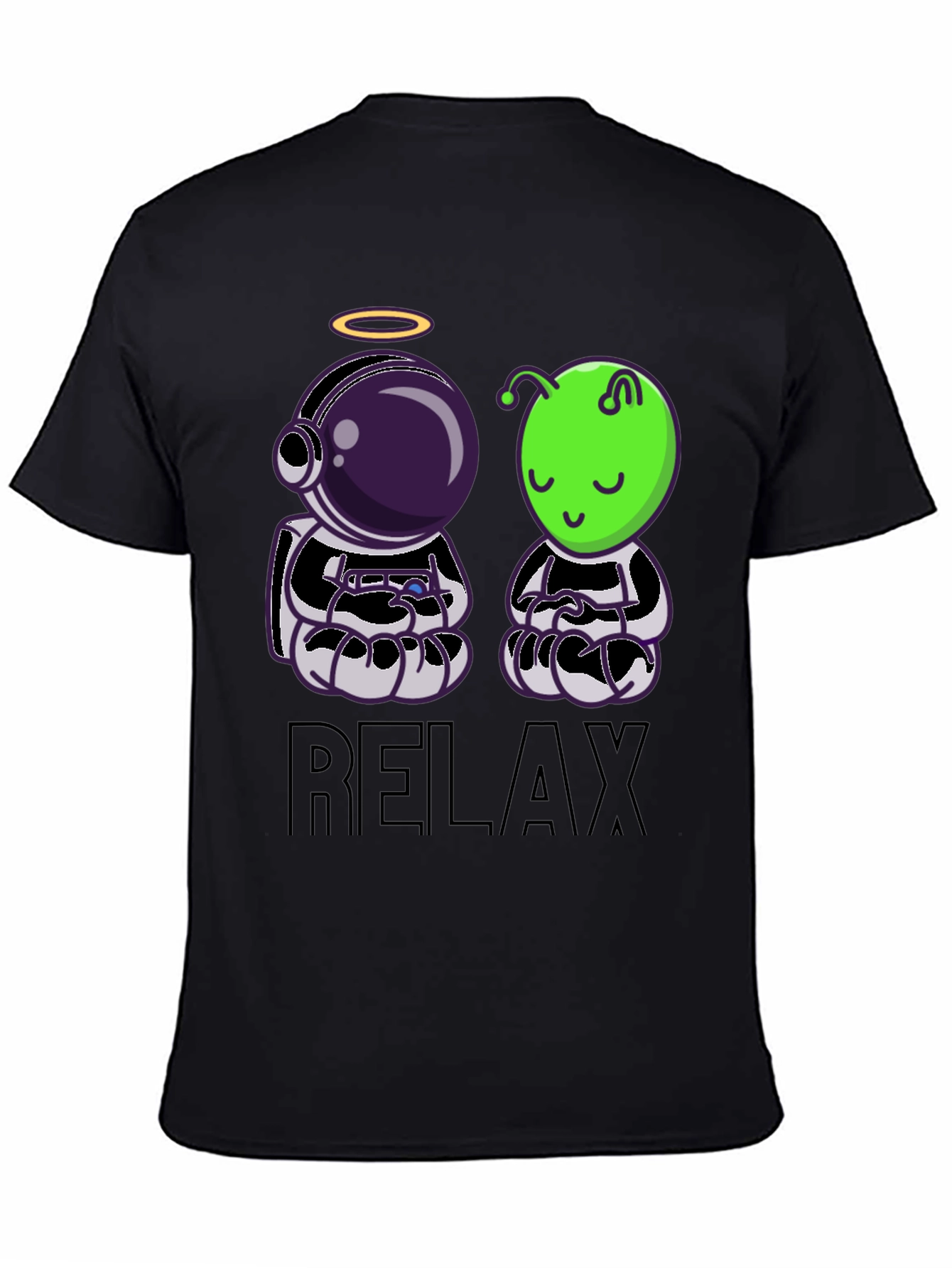 Relax Astronaut & Alien Black T-Shirt