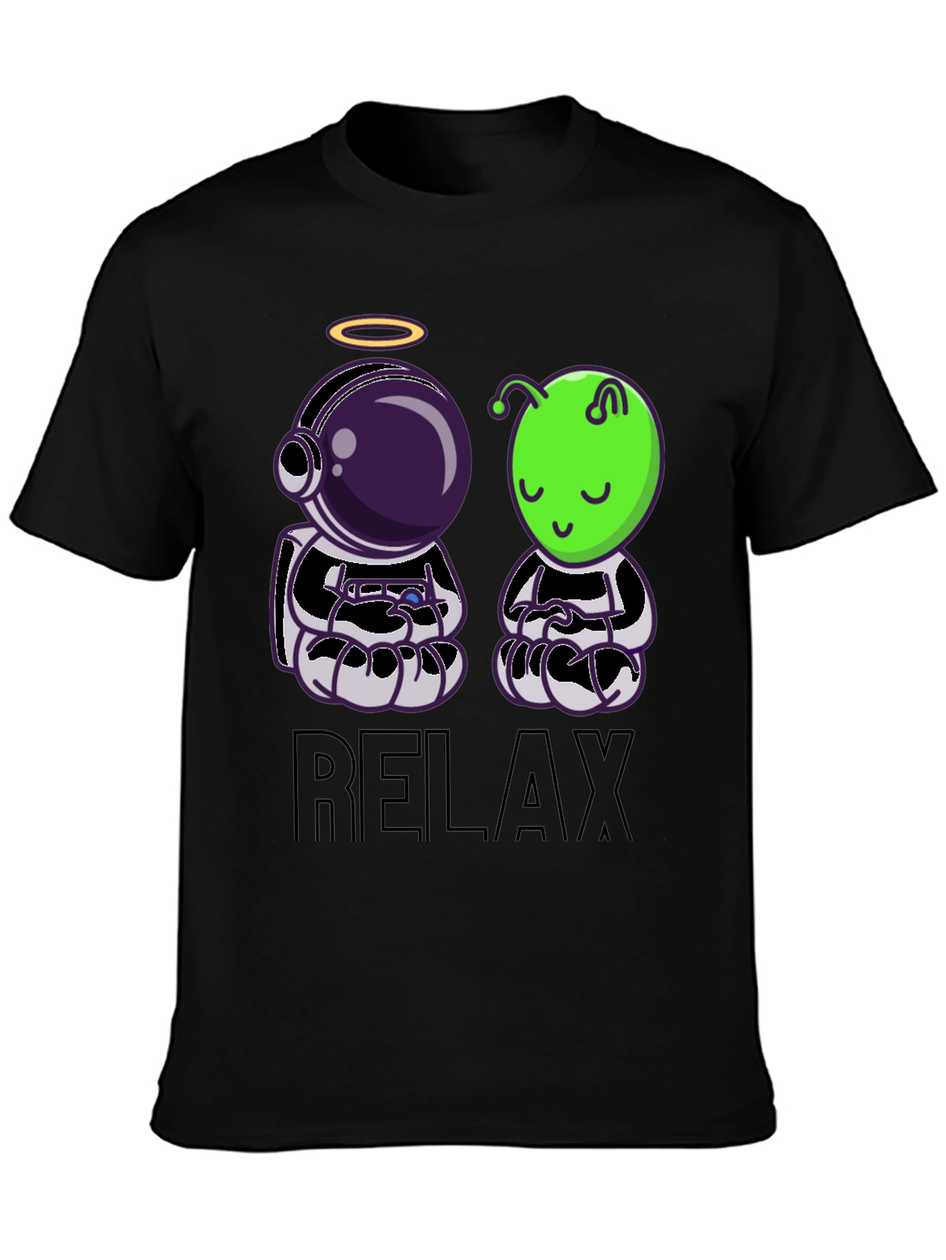 Relax Astronaut & Alien Black T-Shirt