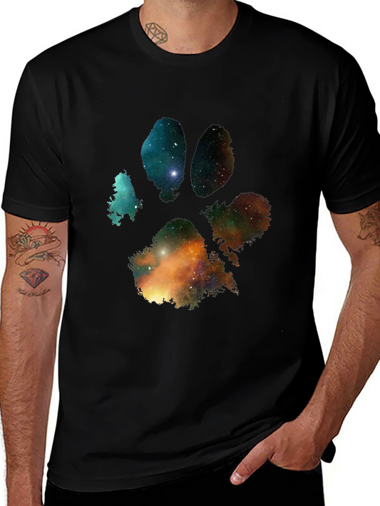 Galaxy Paw Print Graphic Tee - Mens Black T-Shirt