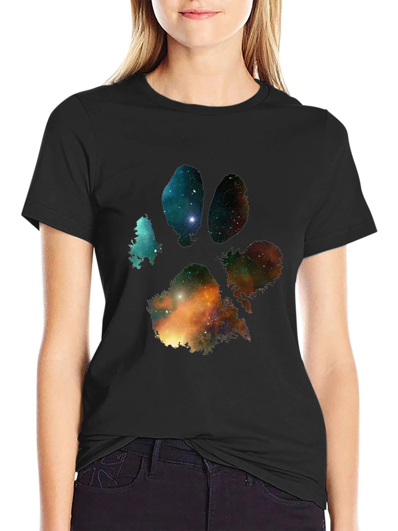 Galaxy Paw Print Graphic Tee - Mens Black T-Shirt