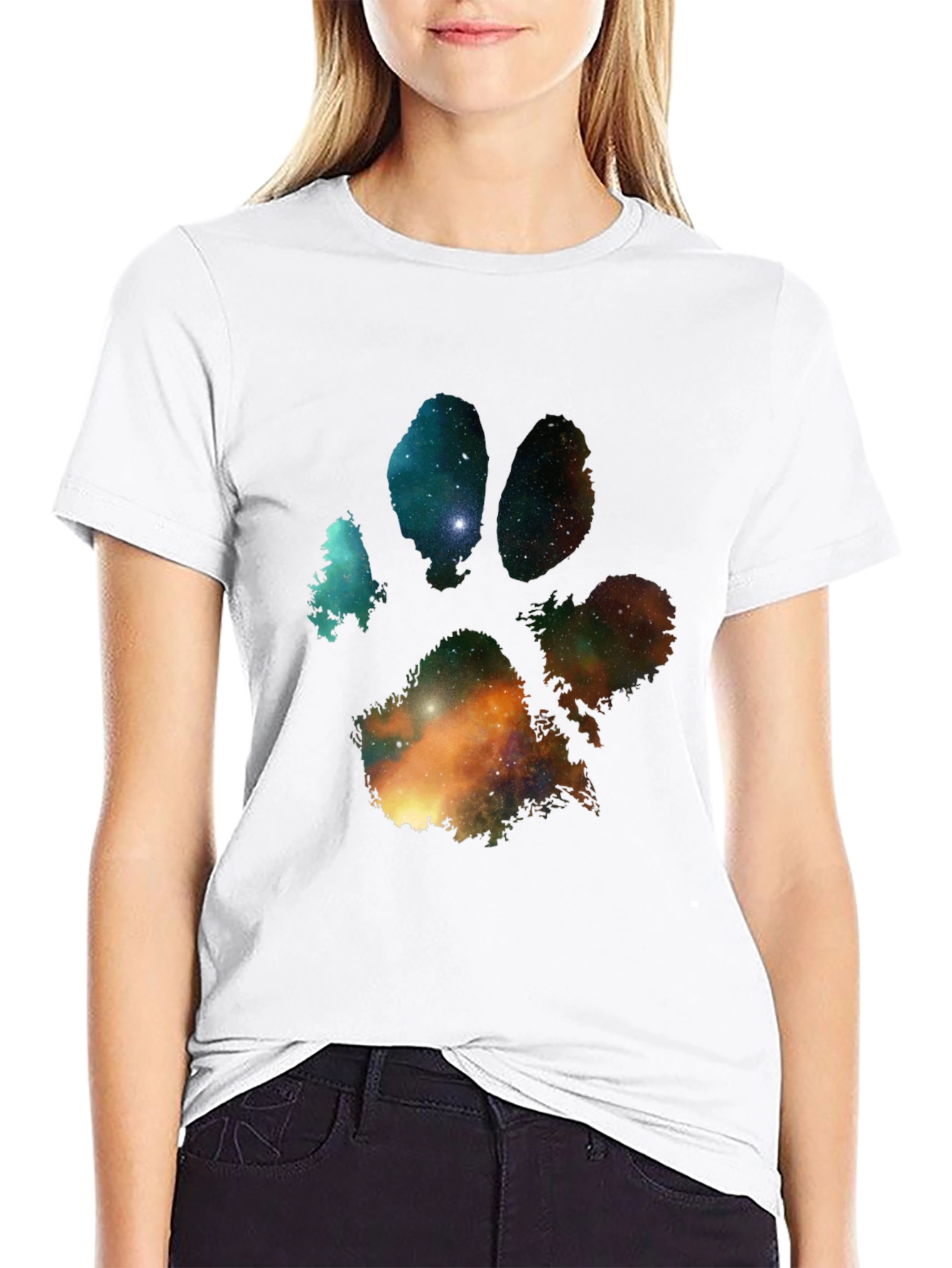 Galaxy Paw Print Graphic Tee - Mens Black T-Shirt