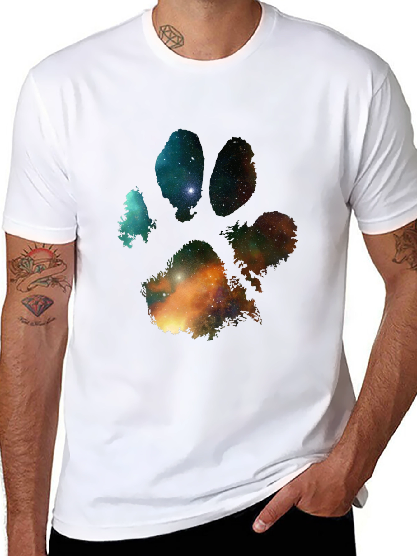 Galaxy Paw Print Graphic Tee - Mens Black T-Shirt